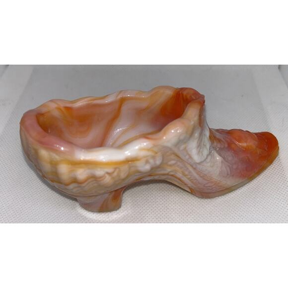 Vintage Kanawha Hand Crafted Cabbage Rose Orange Slag Glass Shoe 6" EC - Picture 7 of 14